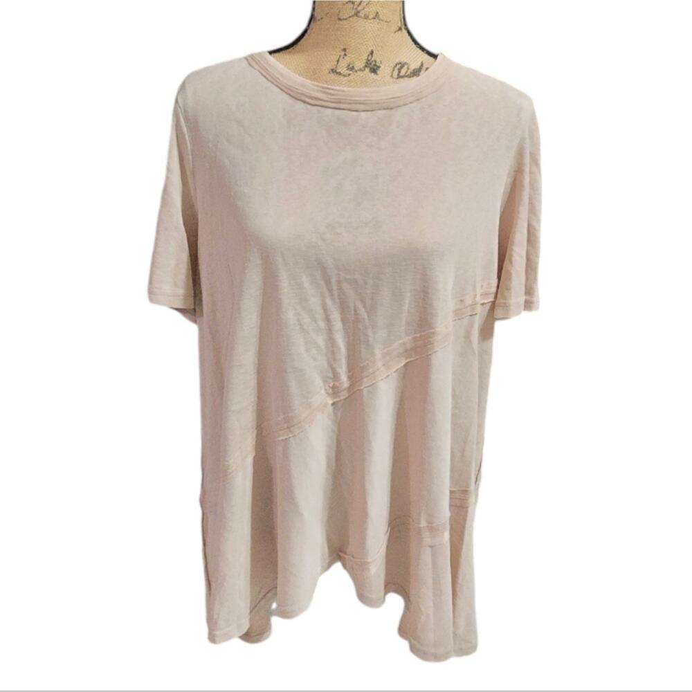 Easel Womens Relaxed Oversized Raw Seam Knit Top Blush Pink Short Sleeve Small